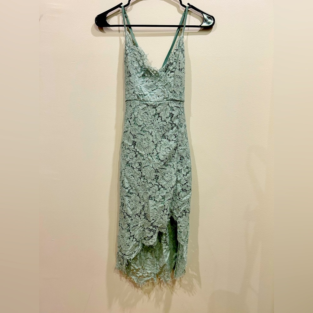 Lulu's Mint Green Lace High Low Dress